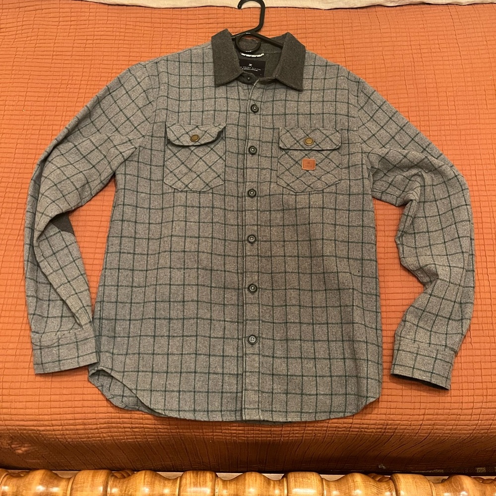 Roark Charcoal Checkered Men's Wool Blend Shirt -M